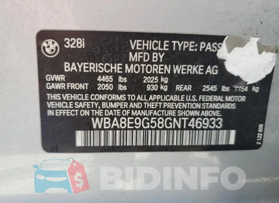 WBA8E9G58GNT46933 Photo# 13