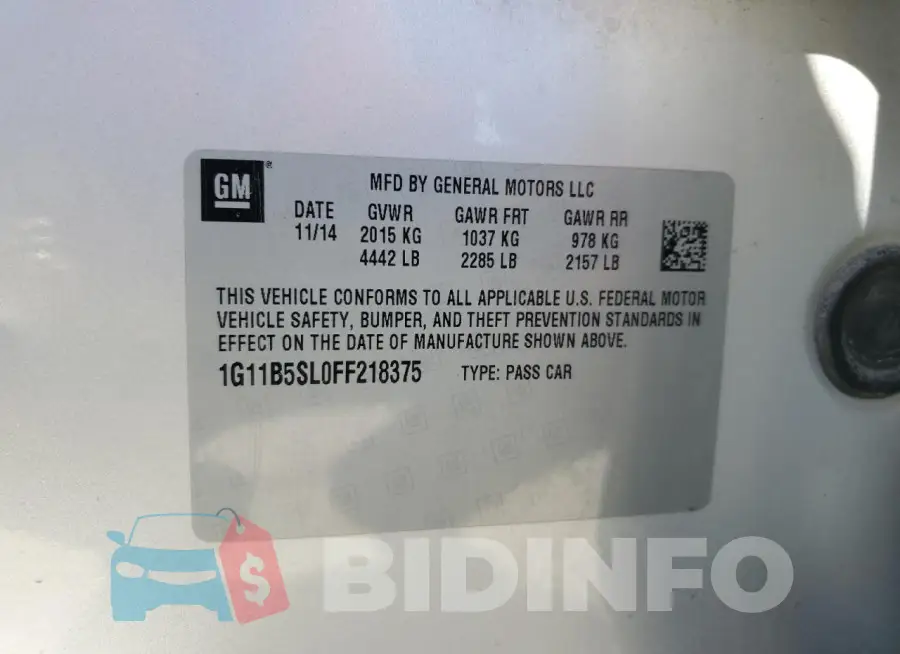 1G11B5SL0FF218375 Photo# 12