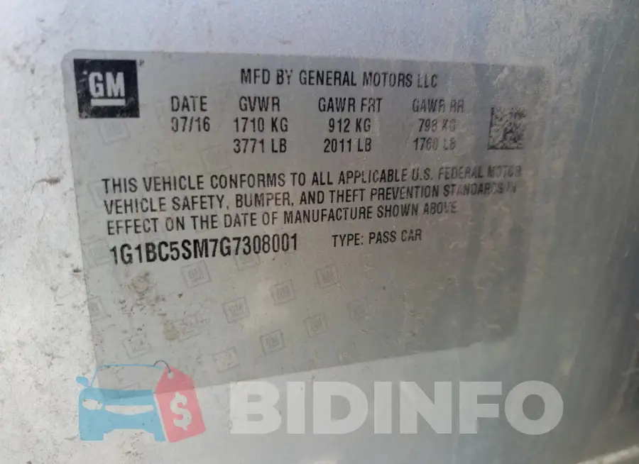 1G1BC5SM7G7308001 Photo# 13