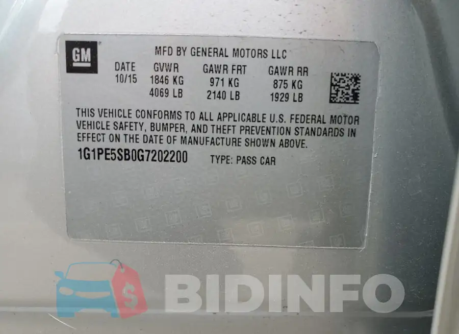 1G1PE5SB0G7202200 Photo# 12