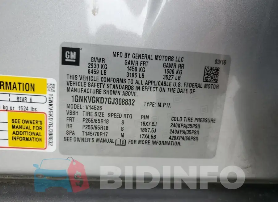 1GNKVGKD7GJ308832 Photo# 14