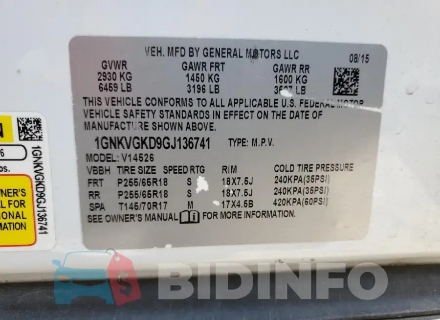 1GNKVGKD9GJ136741 Photo# 13