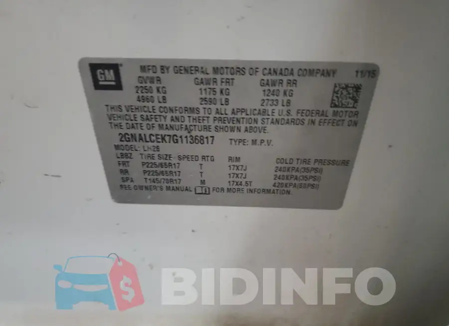 2GNALCEK7G1136817 Photo# 13