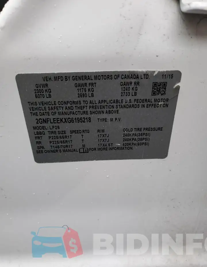 2GNFLEEKXG6195218 Photo# 12