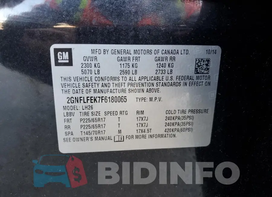 2GNFLFEK7F6180065 Photo# 13