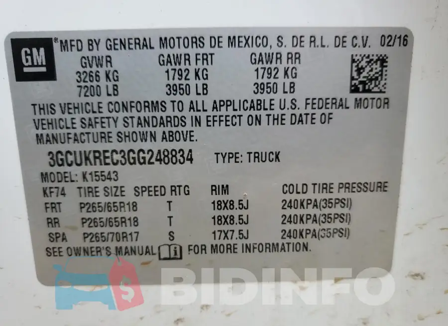 3GCUKREC3GG248834 Photo# 12