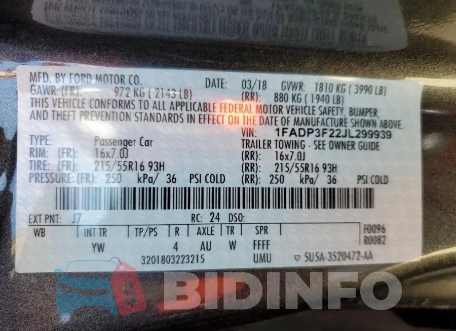 1FADP3F22JL299939 Photo# 13