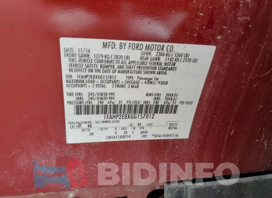 1FAHP2E8XGG157812 Photo# 13