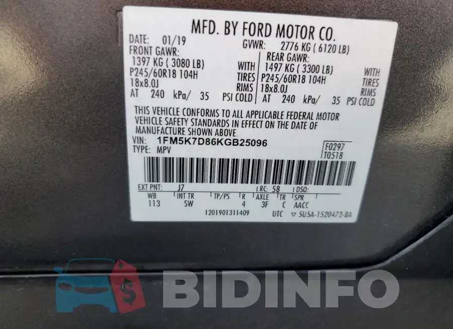 1FM5K7D86KGB25096 Photo# 12