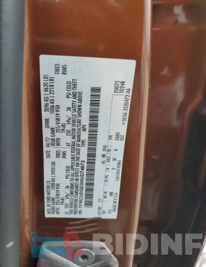 1FMCU0GD3HUD74872 Photo# 13