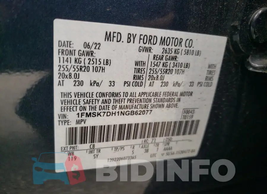 1FMSK7DH1NGB62077 Photo# 12