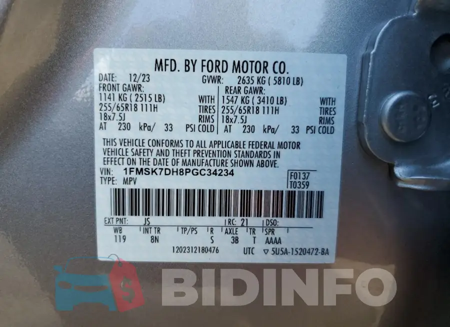 1FMSK7DH8PGC34234 Photo# 13