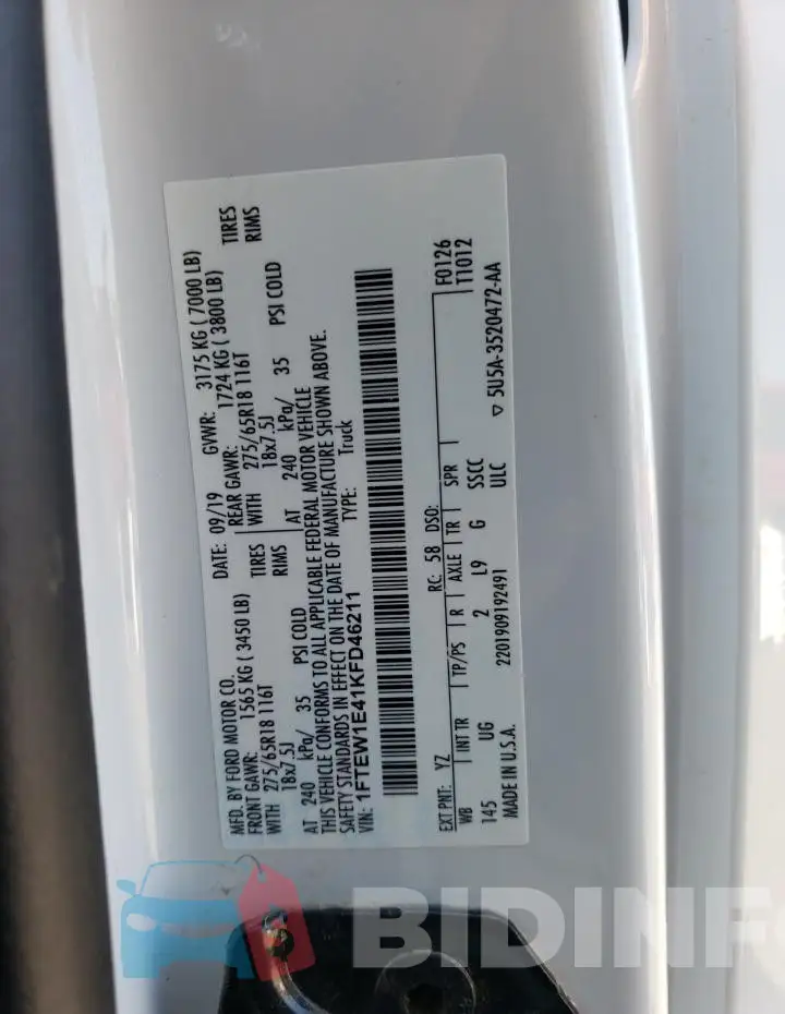 1FTEW1E41KFD46211 Photo# 13