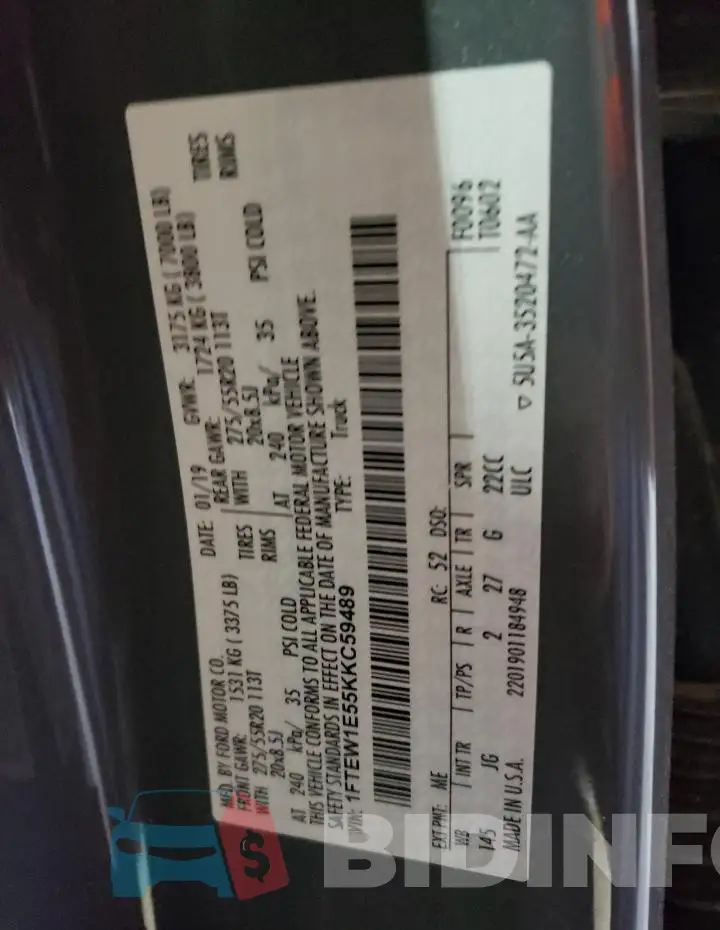 1FTEW1E55KKC59489 Photo# 12