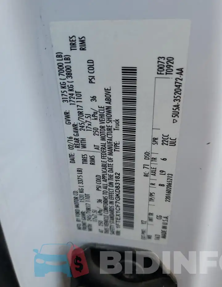 1FTEX1CF7GKD83182 Photo# 12