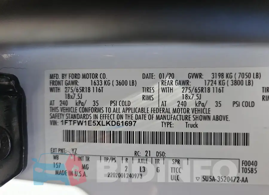 1FTFW1E5XLKD61697 Photo# 10