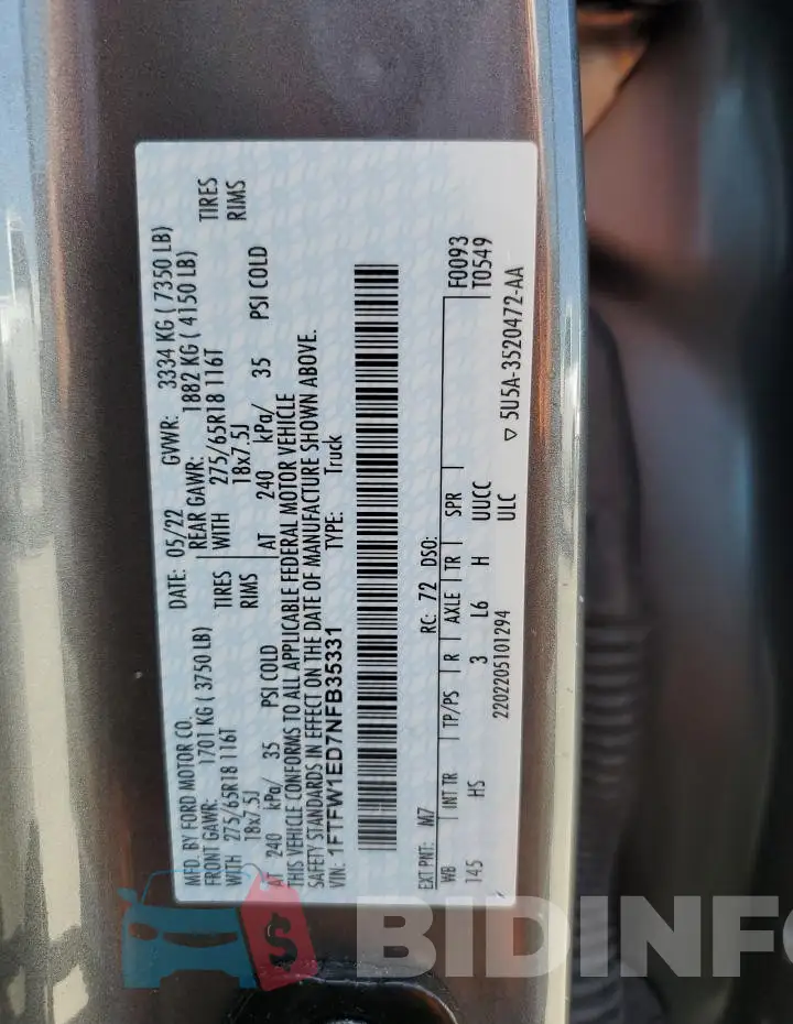1FTFW1ED7NFB35331 Photo# 13