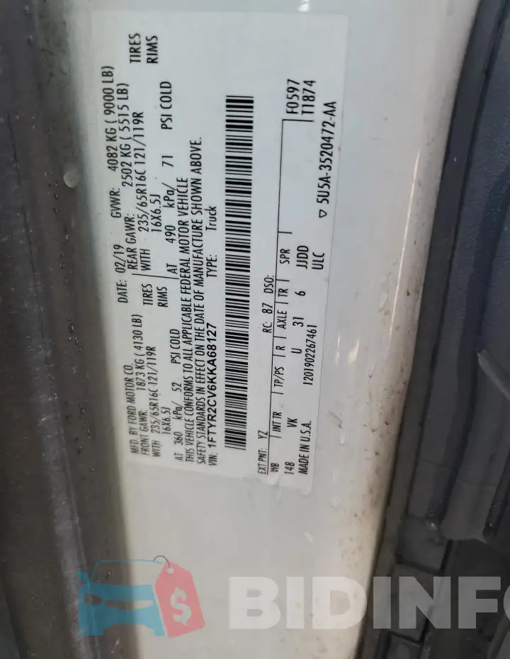 1FTYR2CV6KKA68127 Photo# 12