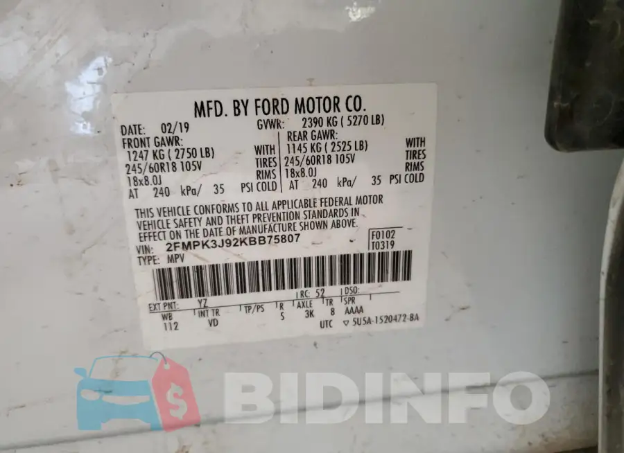 2FMPK3J92KBB75807 Photo# 13