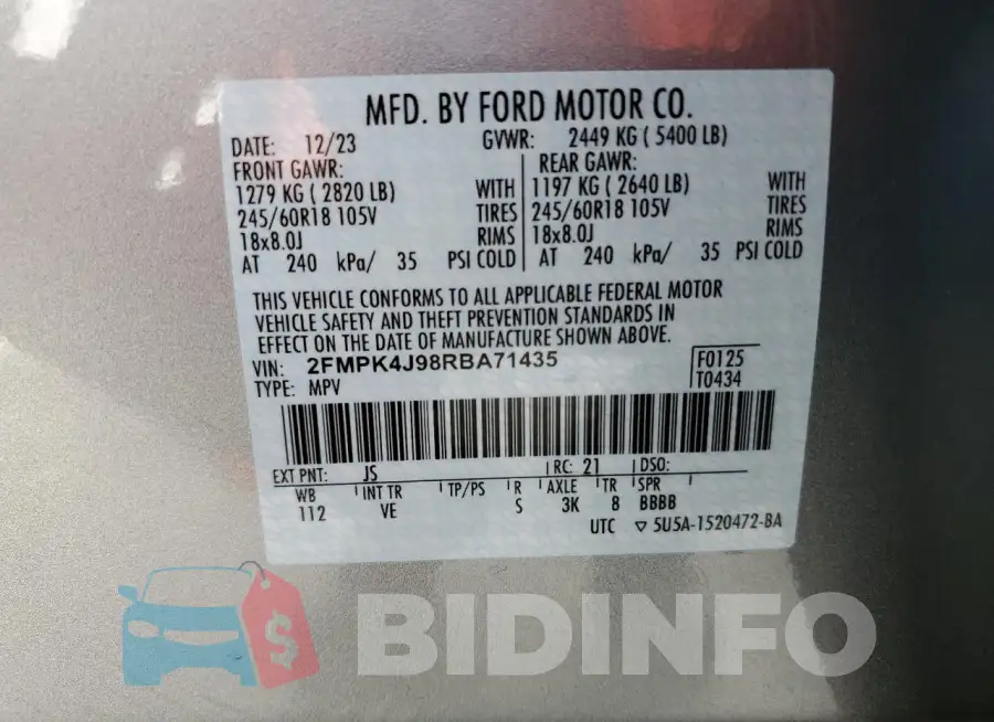 2FMPK4J98RBA71435 Photo# 14