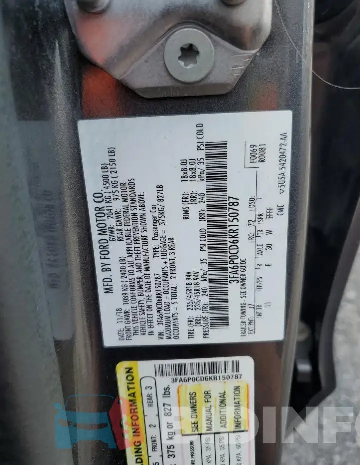 3FA6P0CD6KR150787 Photo# 12