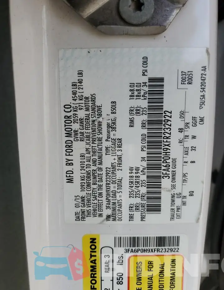 3FA6P0H9XFR232922 Photo# 12