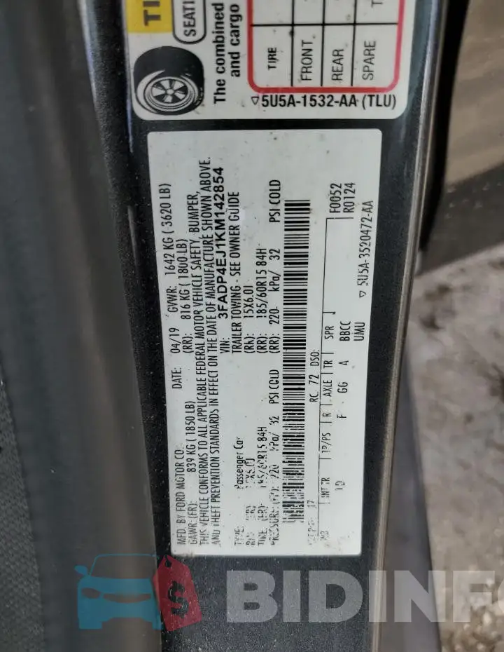3FADP4EJ1KM142854 Photo# 12
