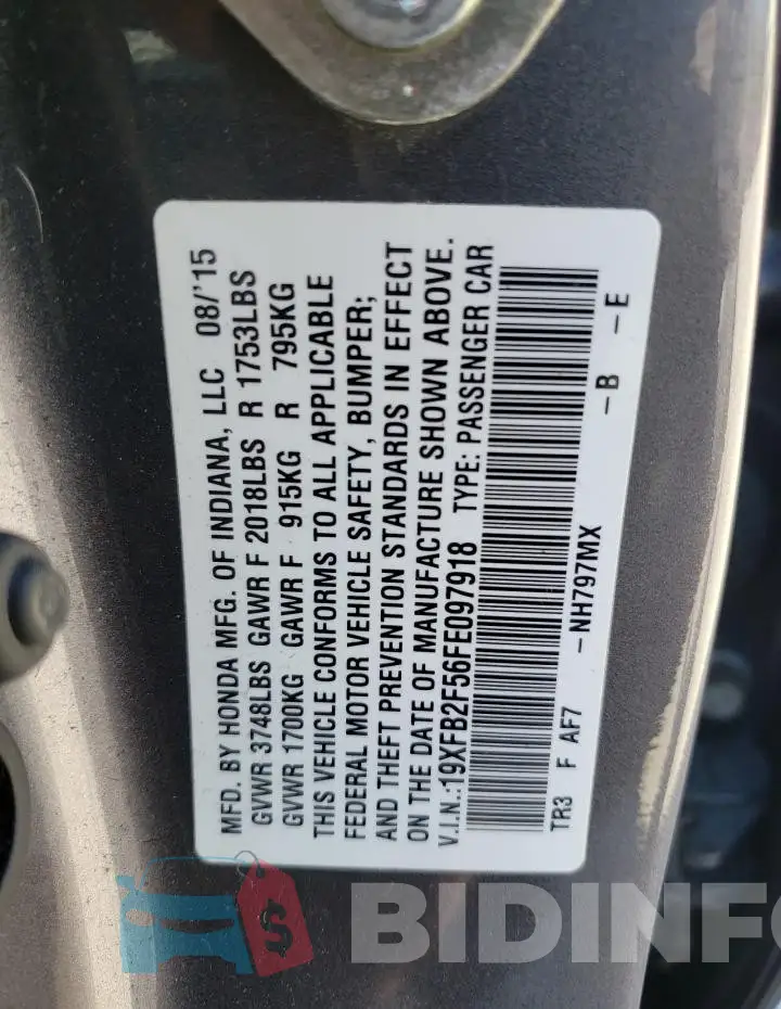 19XFB2F56FE097918 Photo# 12