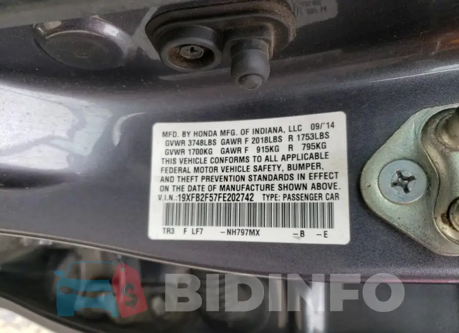 19XFB2F57FE202742 Photo# 13