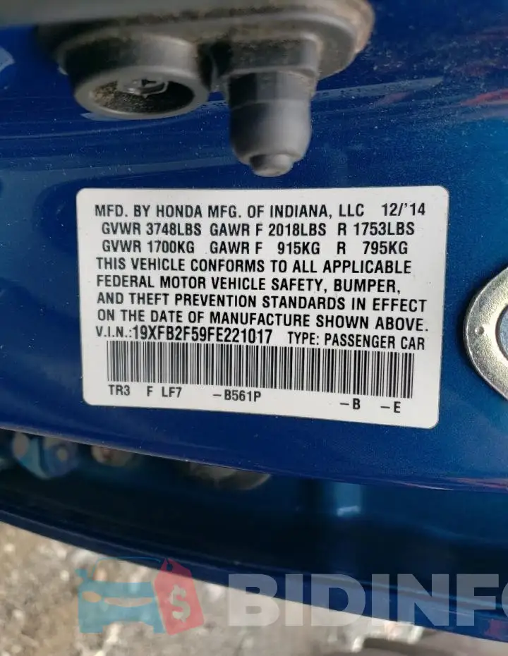 19XFB2F59FE221017 Photo# 12