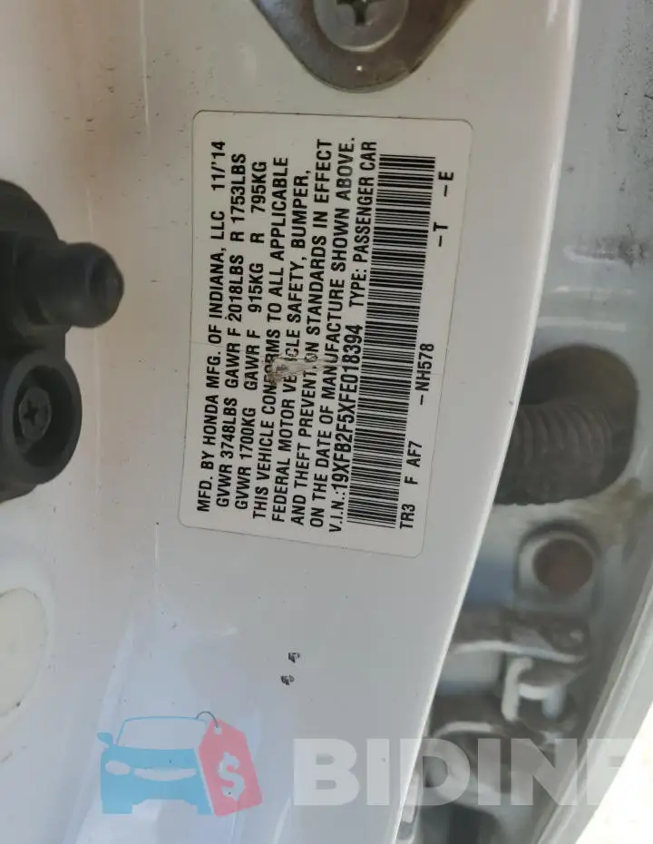 19XFB2F5XFE018394 Photo# 12