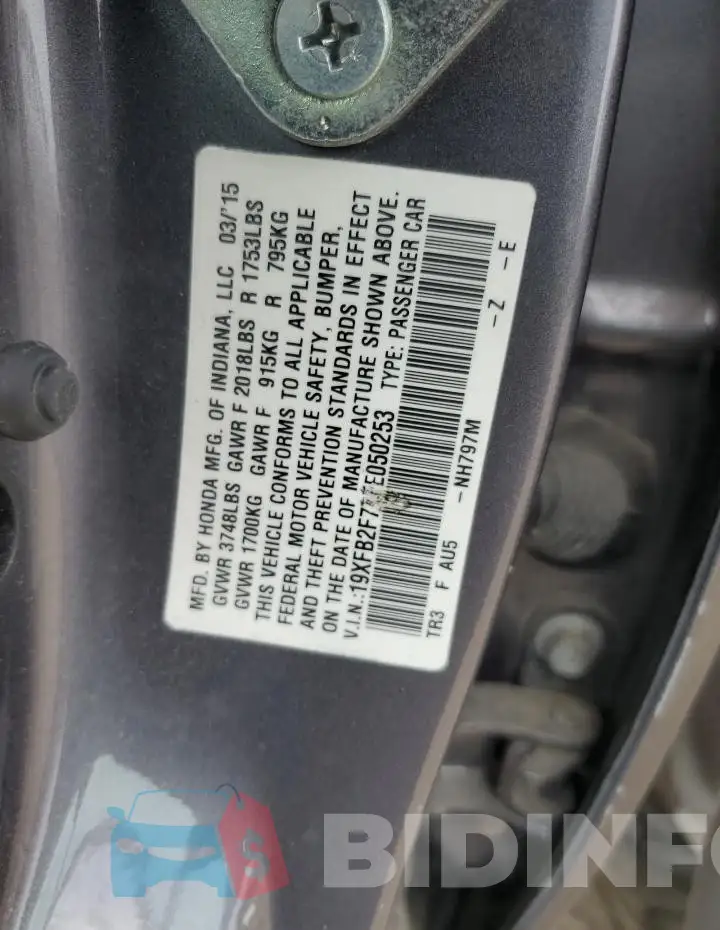 19XFB2F77FE050253 Photo# 12
