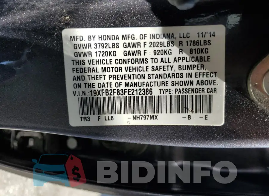 19XFB2F83FE212386 Photo# 12