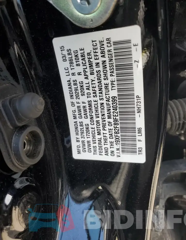 19XFB2F89FE240399 Photo# 12