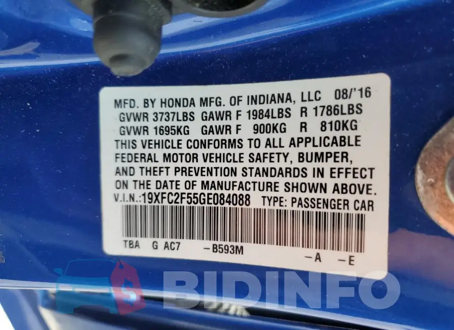 19XFC2F55GE084088 Photo# 12
