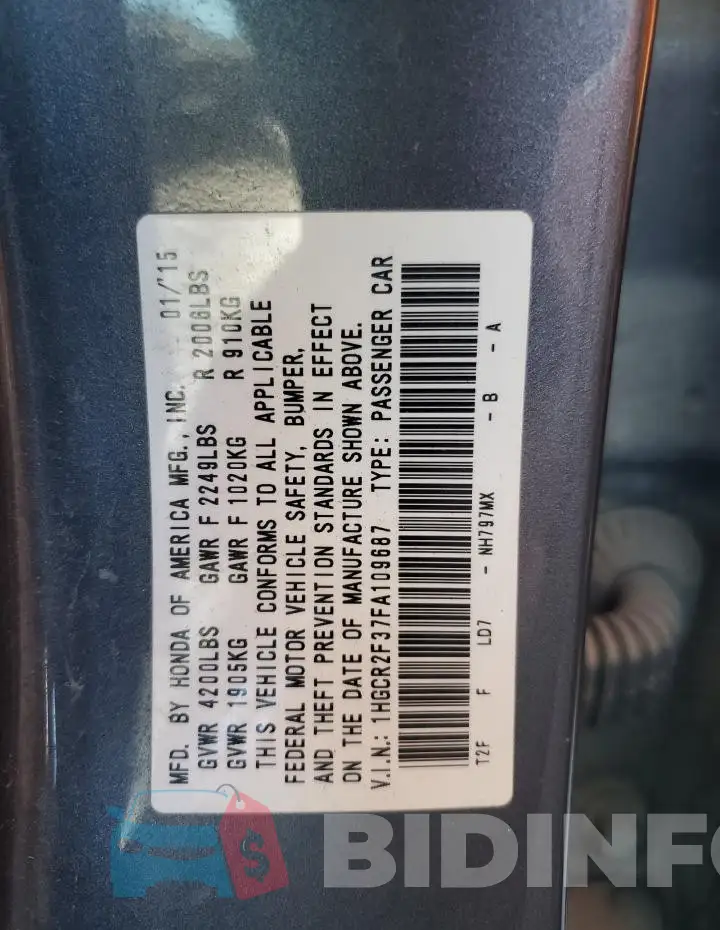 1HGCR2F37FA109687 Photo# 12