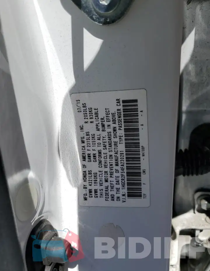 1HGCR2F54FA230291 Photo# 12