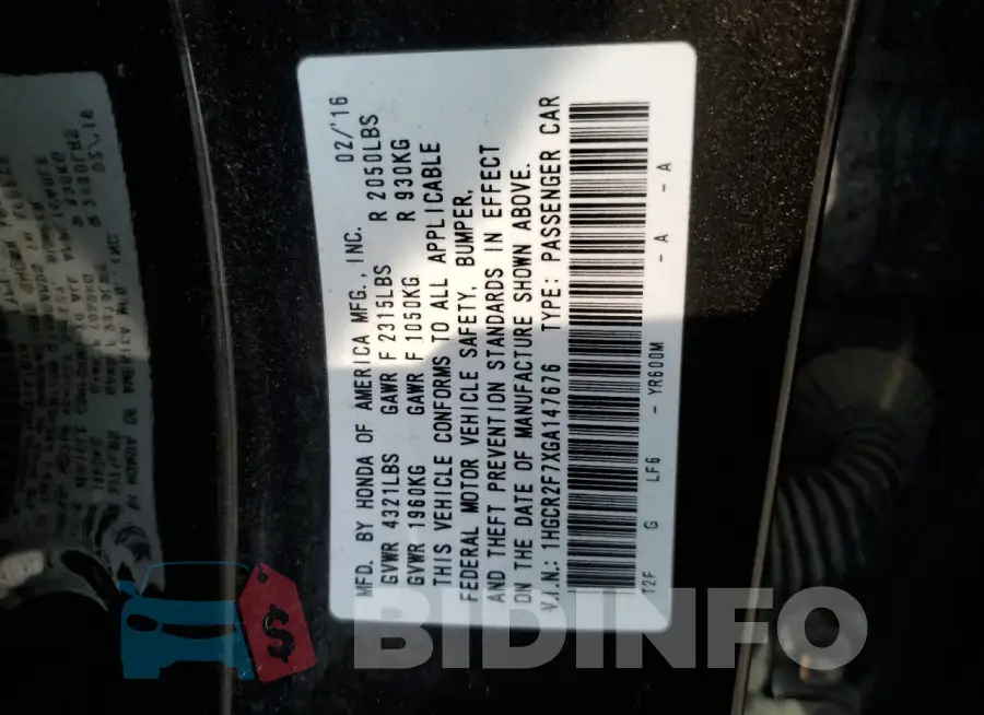 1HGCR2F7XGA147676 Photo# 12