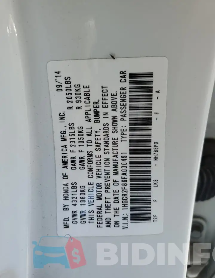 1HGCR2F86FA030491 Photo# 12