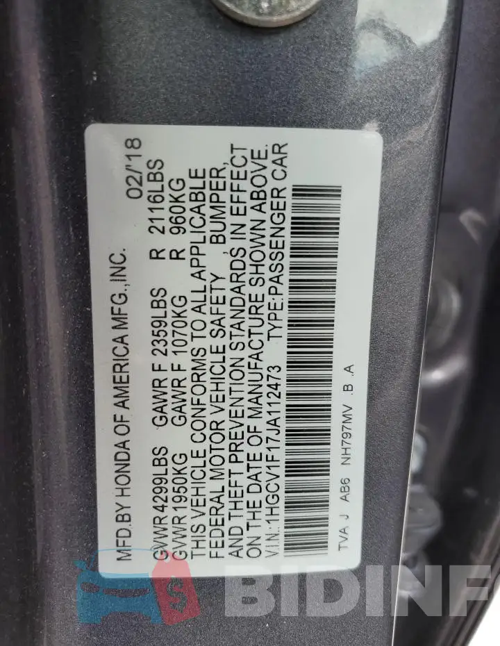 1HGCV1F17JA112473 Photo# 12