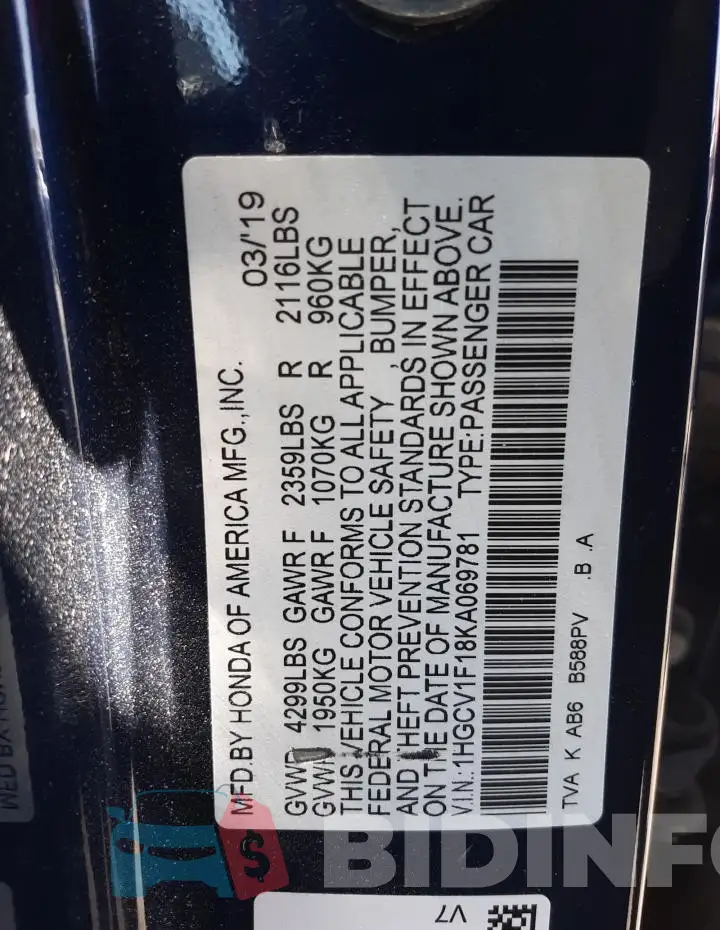 1HGCV1F18KA069781 Photo# 12