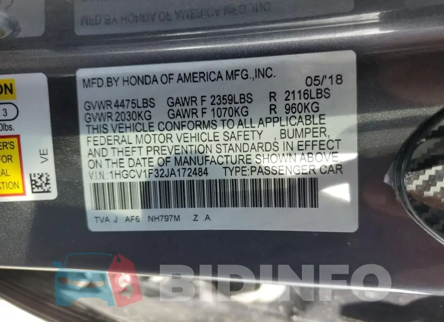 1HGCV1F32JA172484 Photo# 12