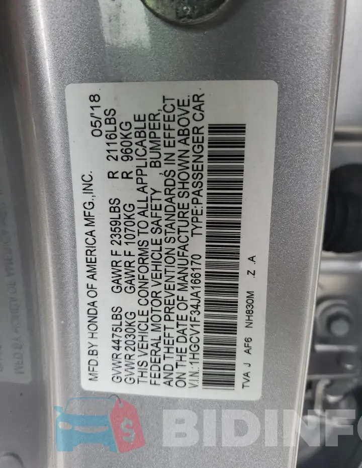 1HGCV1F34JA166170 Photo# 12