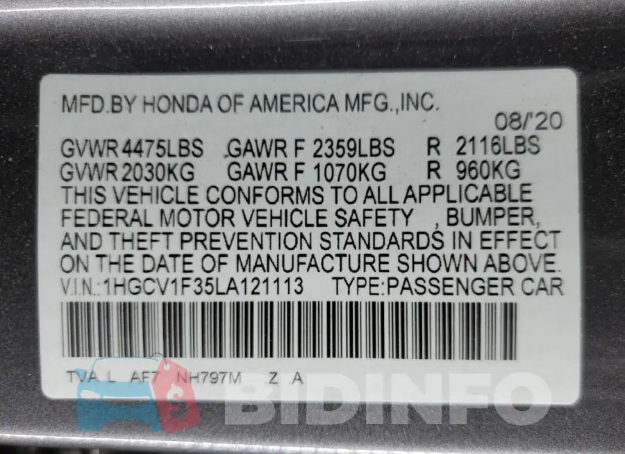 1HGCV1F35LA121113 Photo# 12