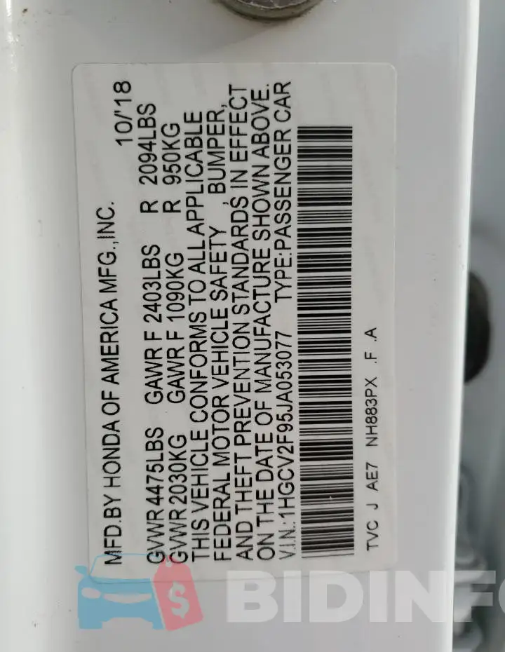 1HGCV2F95JA053077 Photo# 12