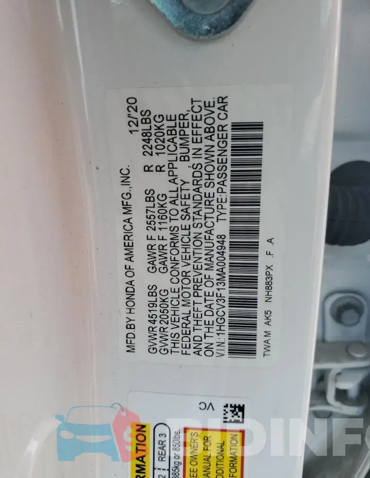 1HGCV3F13MA004948 Photo# 13