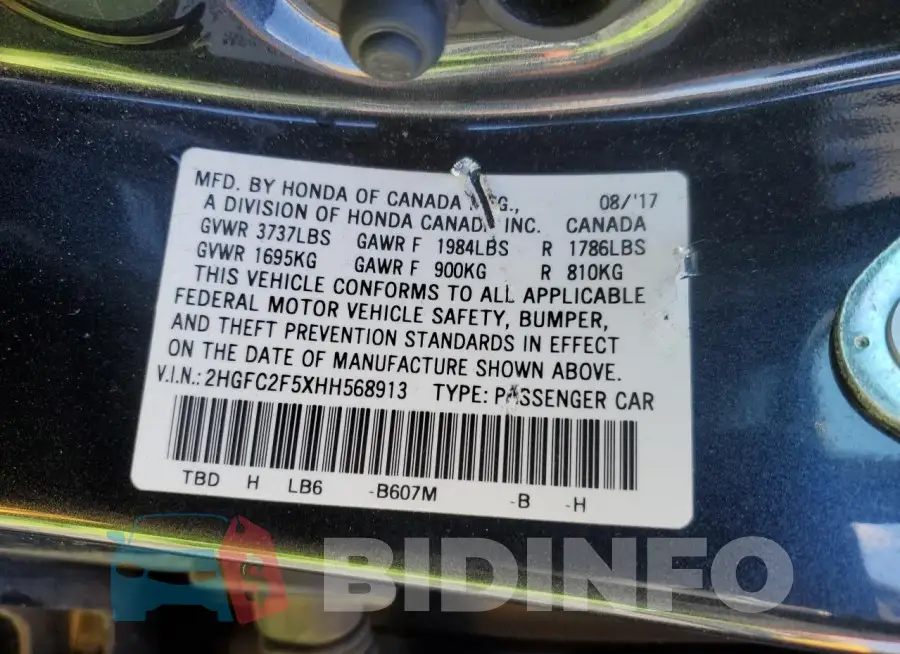 2HGFC2F5XHH568913 Photo# 12