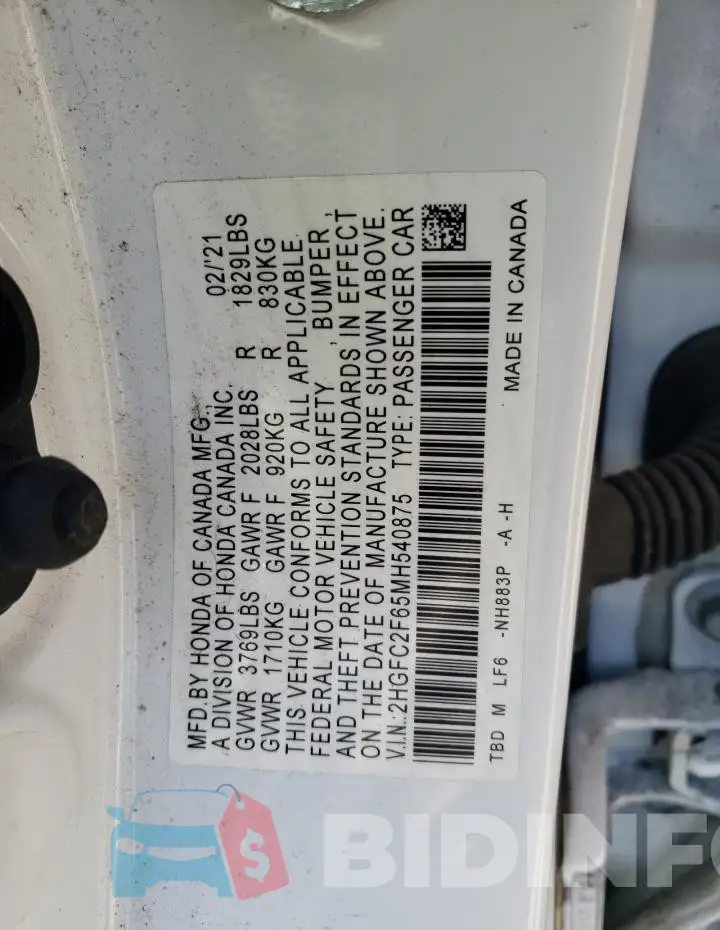 2HGFC2F65MH540875 Photo# 12