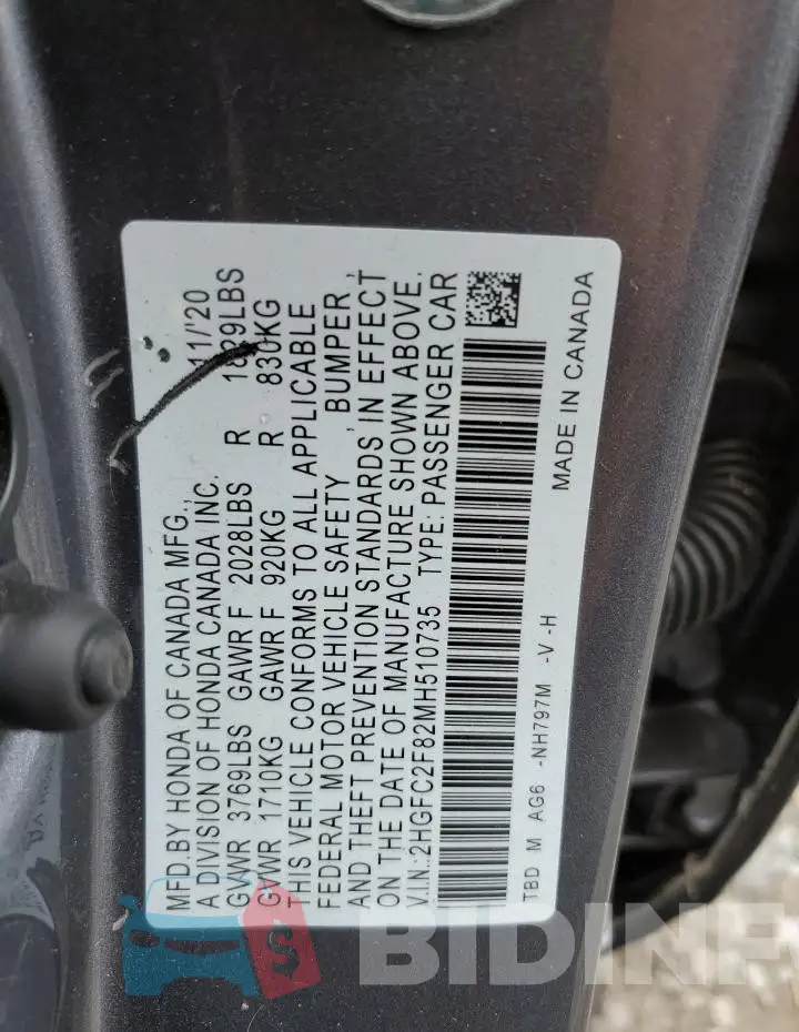 2HGFC2F82MH510735 Photo# 12