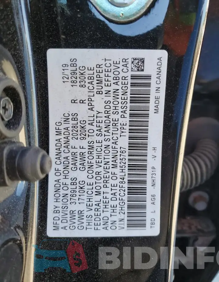 2HGFC2F84LH525767 Photo# 12